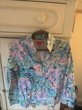 Lilly Pulitzer Floral Zip-Up Pullover Jacket in Pastel Blue & Pink
